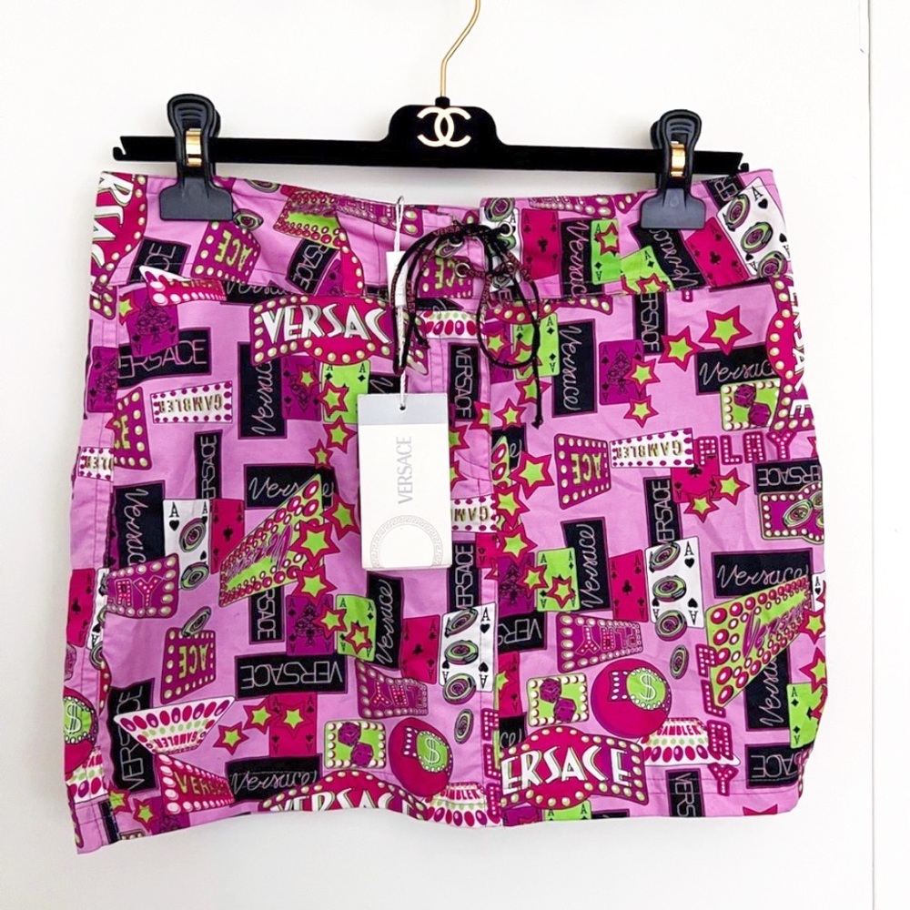 Authentic Versace RARE NWT Vintage Y2K Pink Vegas Star Mini Skirt